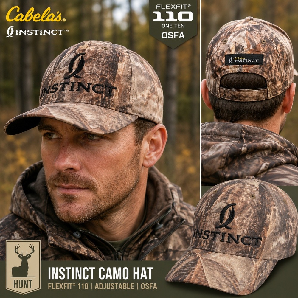 Cabelas Instinct Camo Hunting Hat Mens OSFA Flexfit 110 Adjustable Baseball Cap
